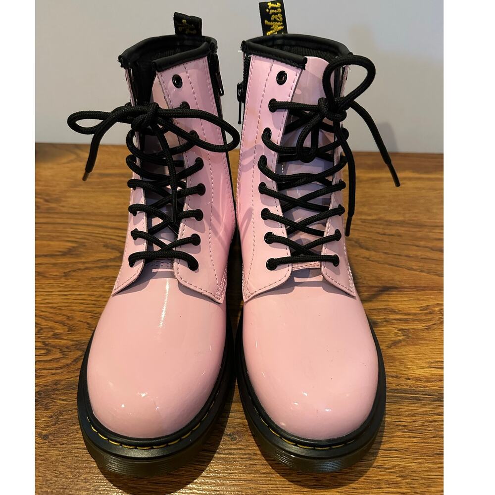 Dr. Martens 1460 Women’s Pink Patent Combat Boots Size 6 Side Zip Glossy Lace Up - Picture 2 of 8